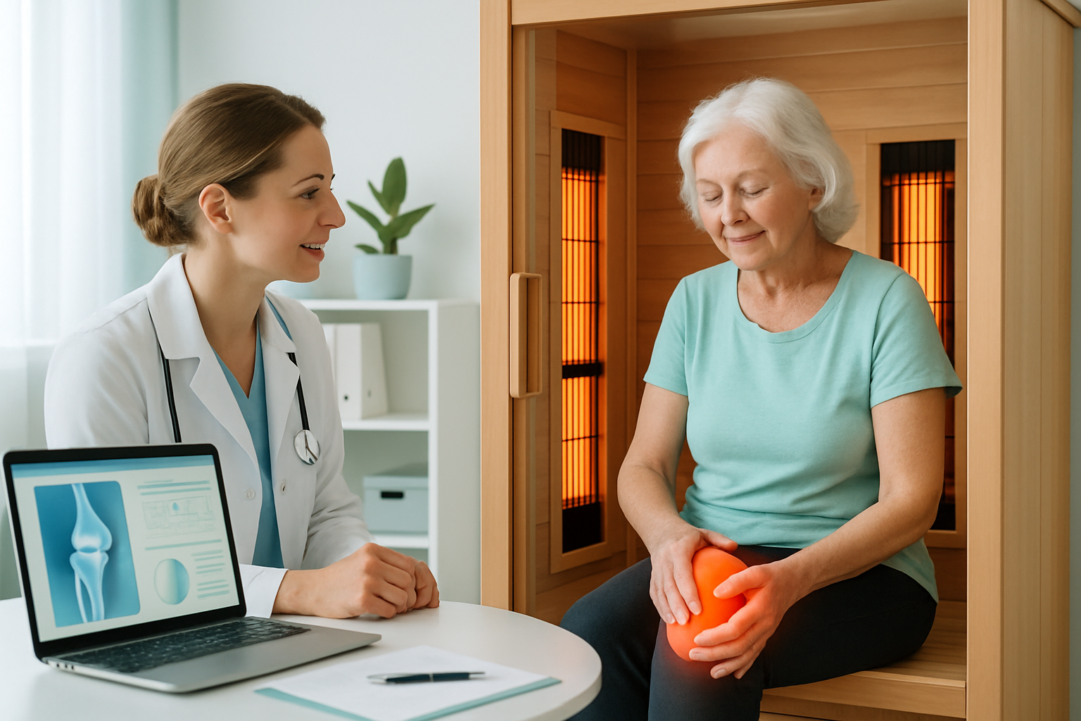 Person mit Gelenkschmerzen entspannt in Infrarotsauna